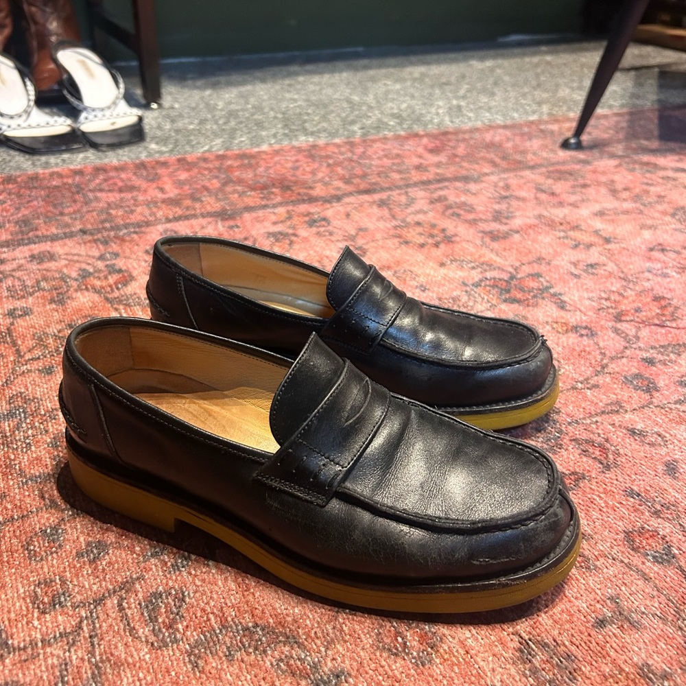 jil sander black oxford loafers green yellow chartreuse sole